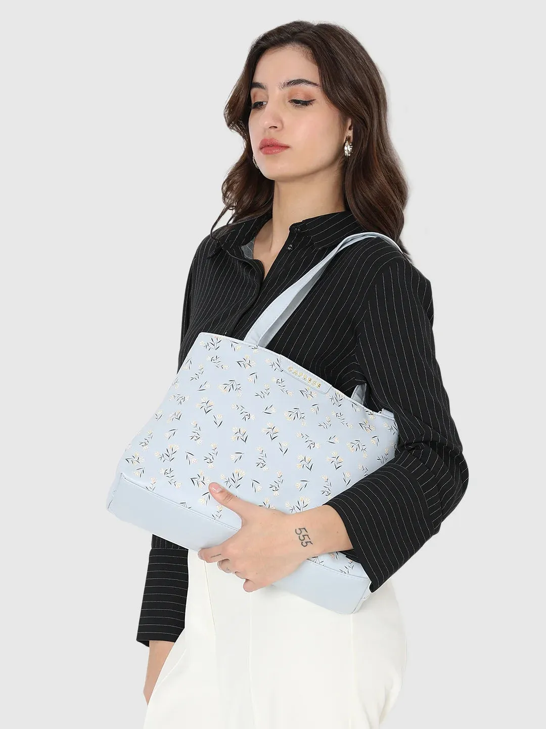 Caprese Merida Large Printed Sky Blue Satchel Bag