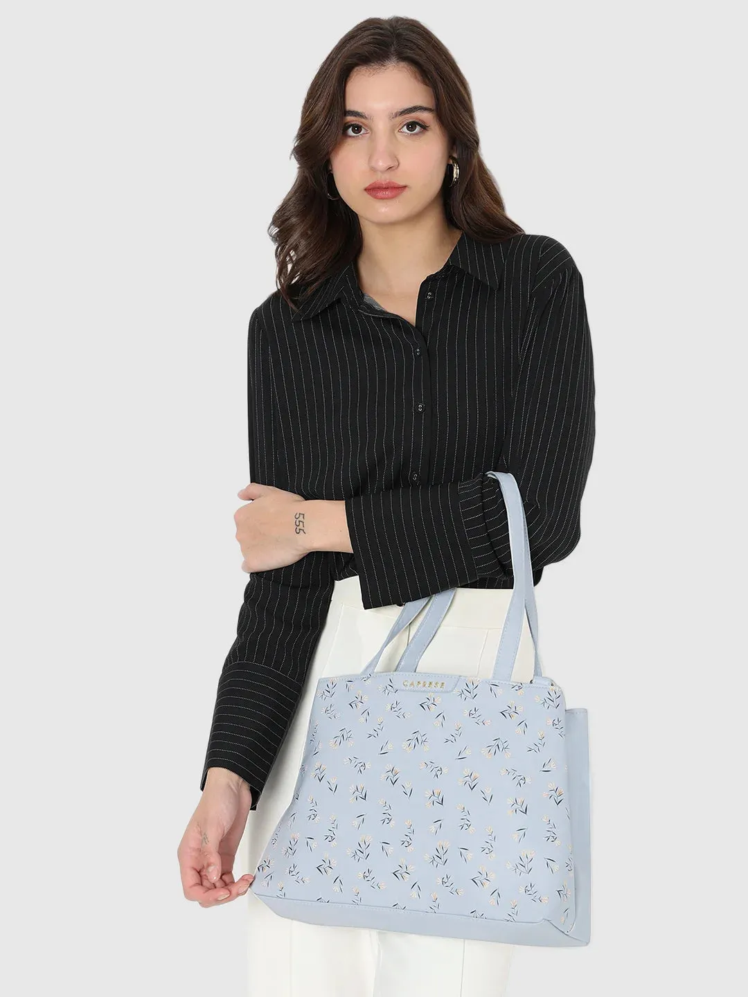 Caprese Merida Large Printed Sky Blue Satchel Bag