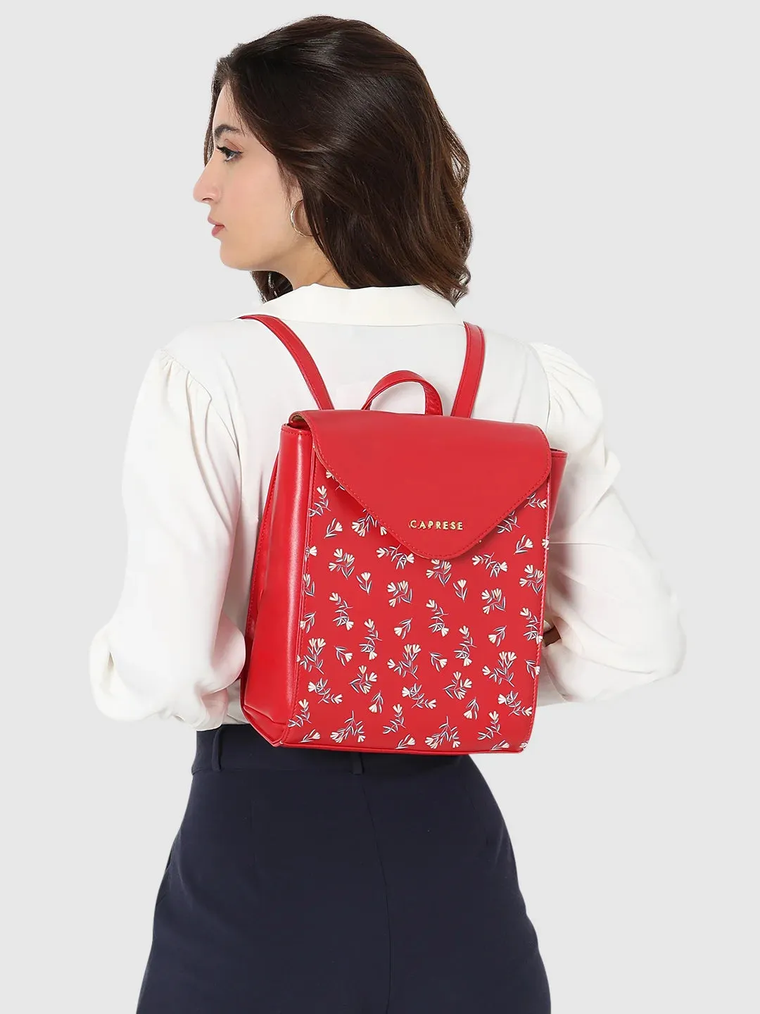 Caprese Merida Printed Large Red Backpack
