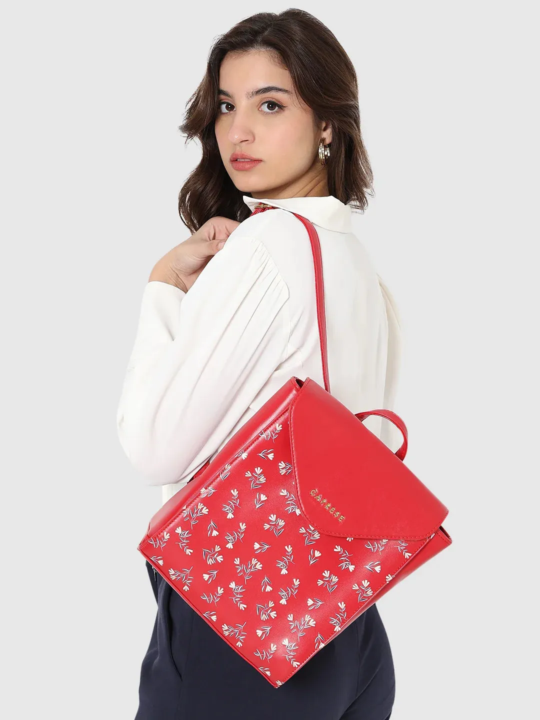 Caprese Merida Printed Large Red Backpack