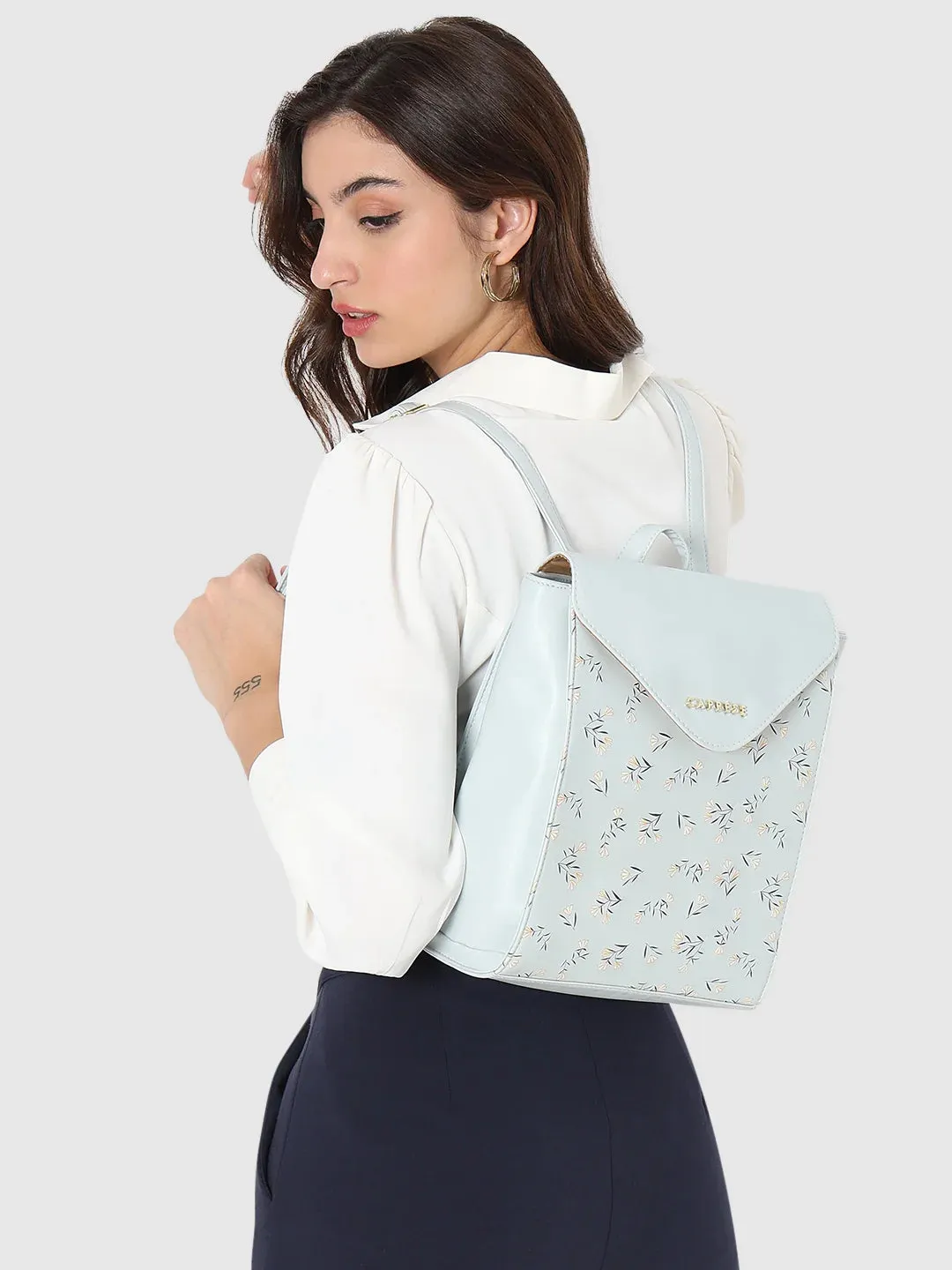 Caprese Merida Printed Large Sky Blue Backpack