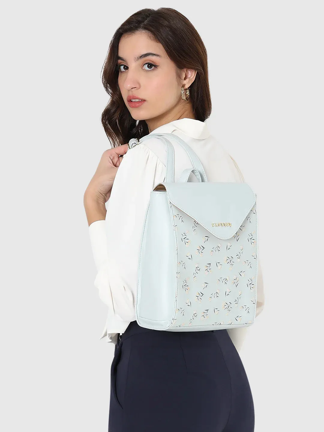 Caprese Merida Printed Large Sky Blue Backpack