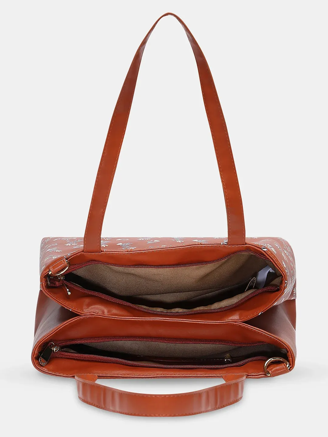Caprese Merida Printed Large Tan Satchel Bag