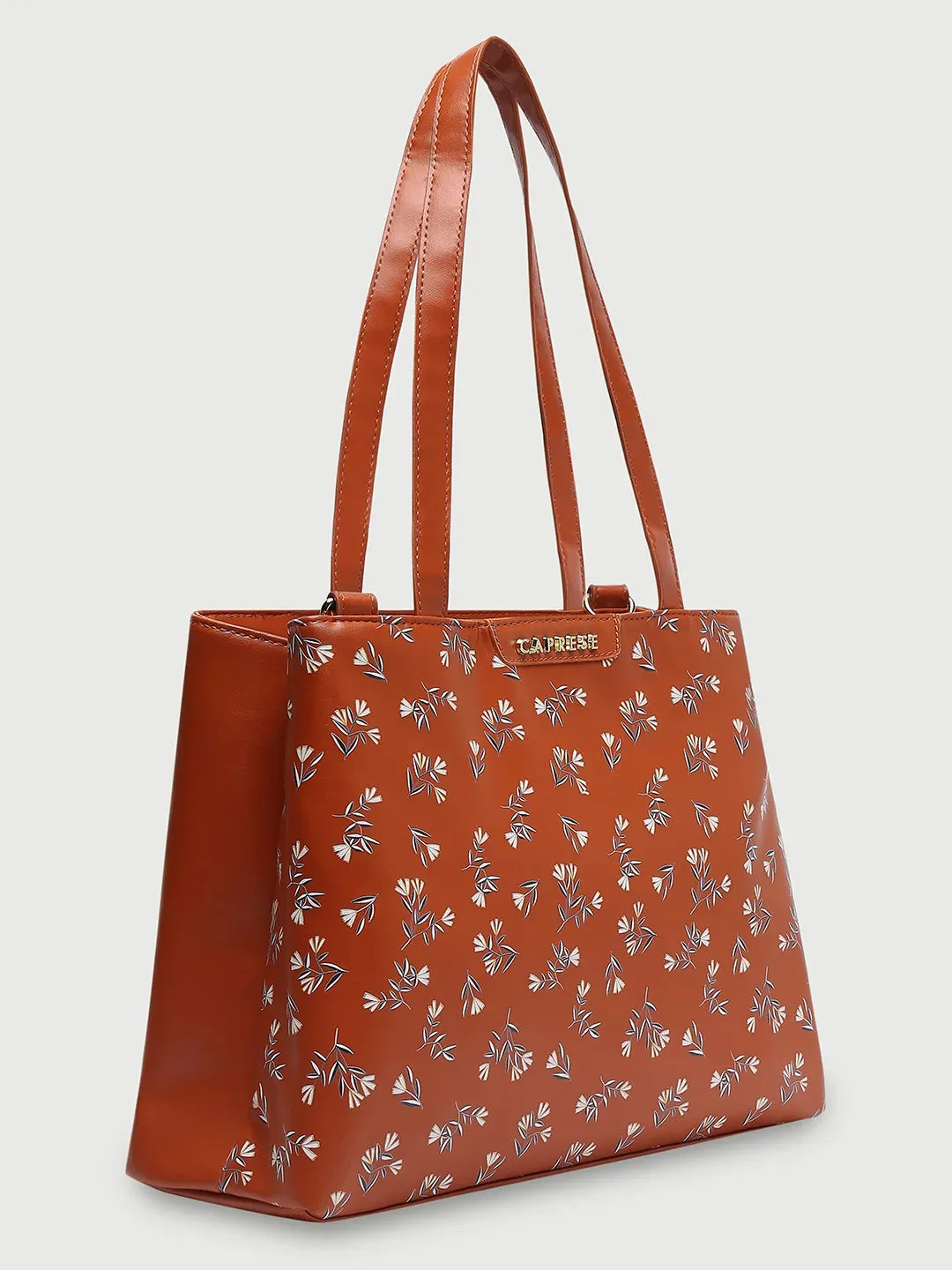 Caprese Merida Printed Large Tan Satchel Bag