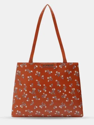 Caprese Merida Printed Large Tan Satchel Bag