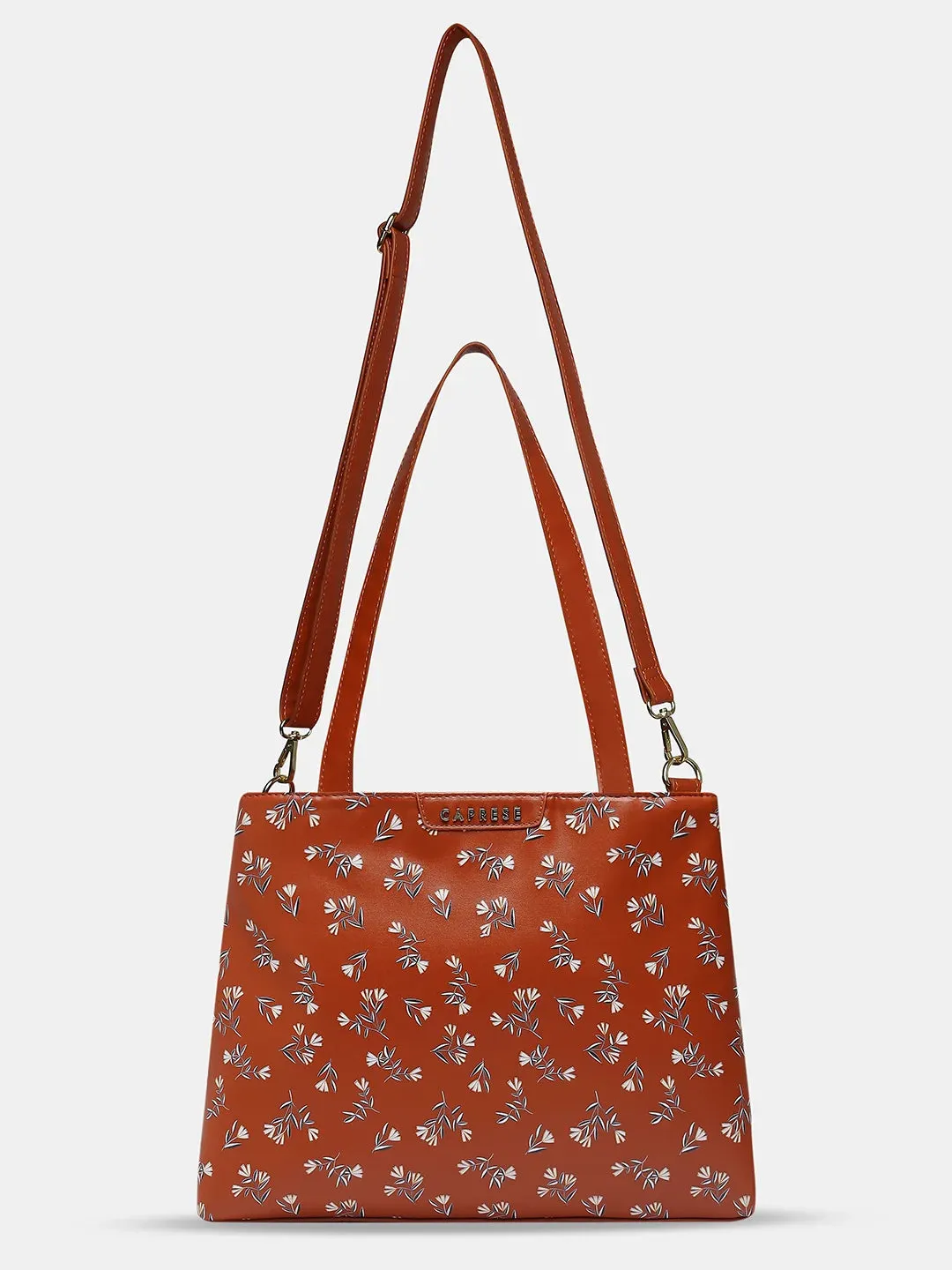 Caprese Merida Printed Large Tan Satchel Bag