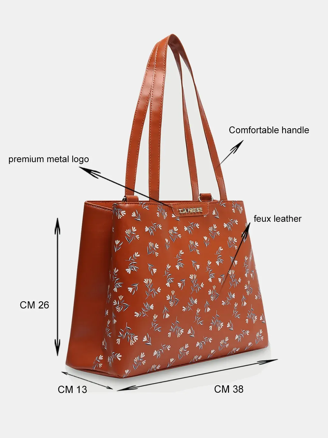 Caprese Merida Printed Large Tan Satchel Bag