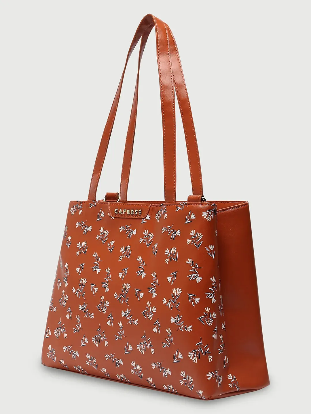 Caprese Merida Printed Large Tan Satchel Bag