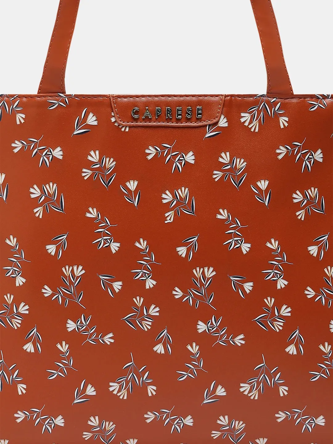 Caprese Merida Printed Large Tan Satchel Bag