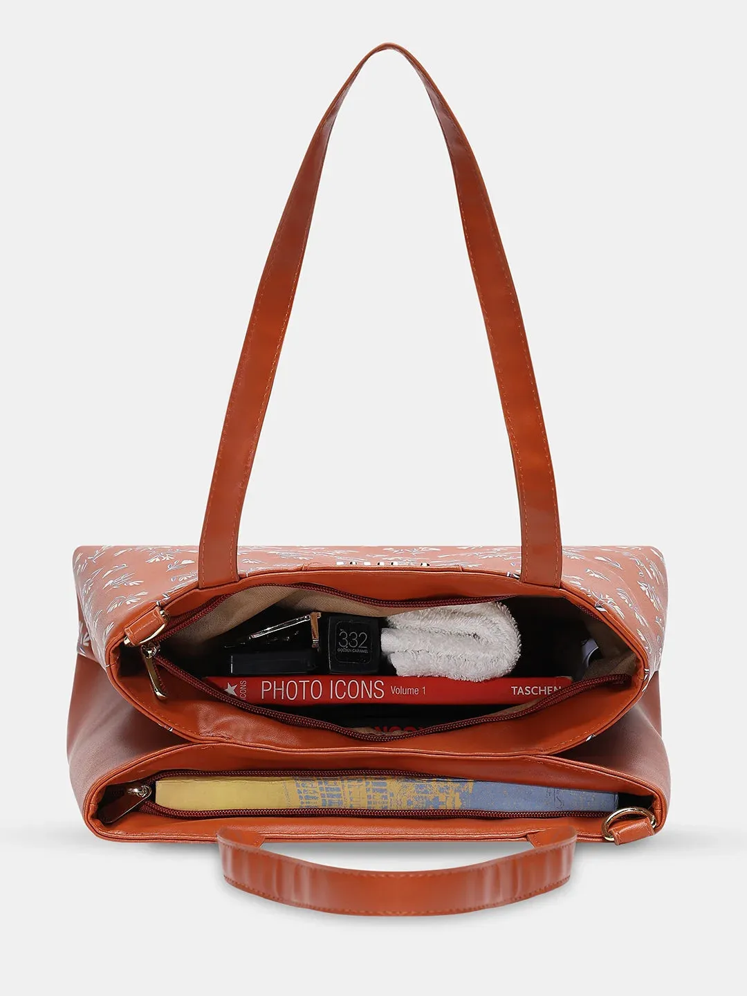 Caprese Merida Printed Large Tan Satchel Bag
