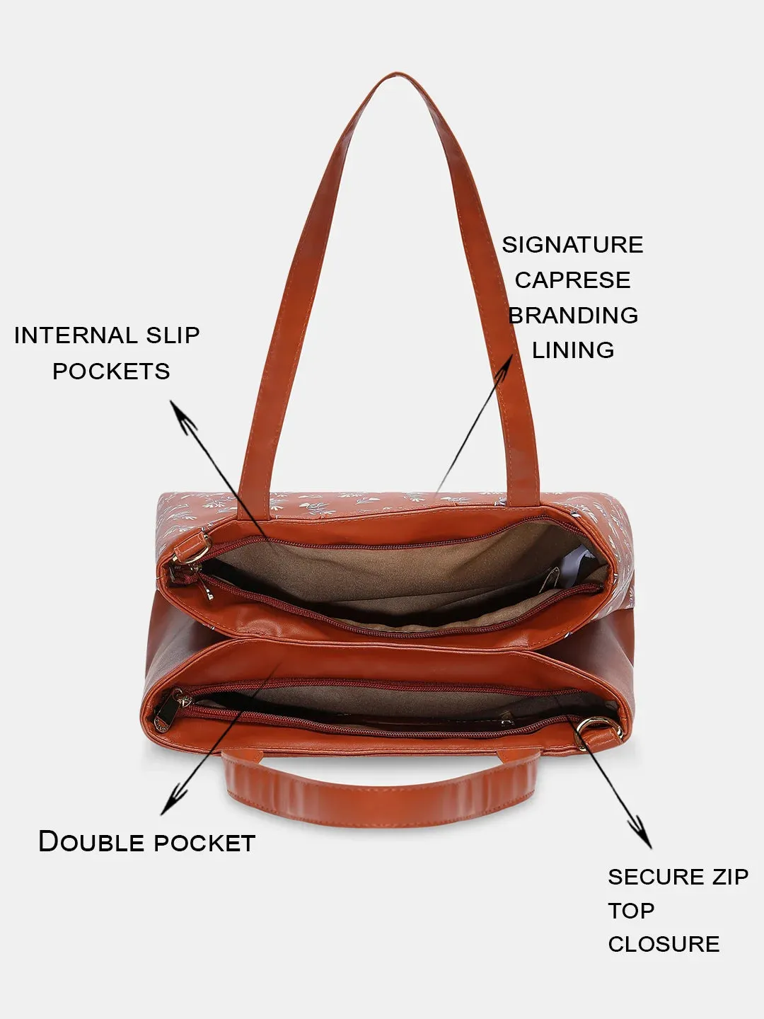 Caprese Merida Printed Large Tan Satchel Bag