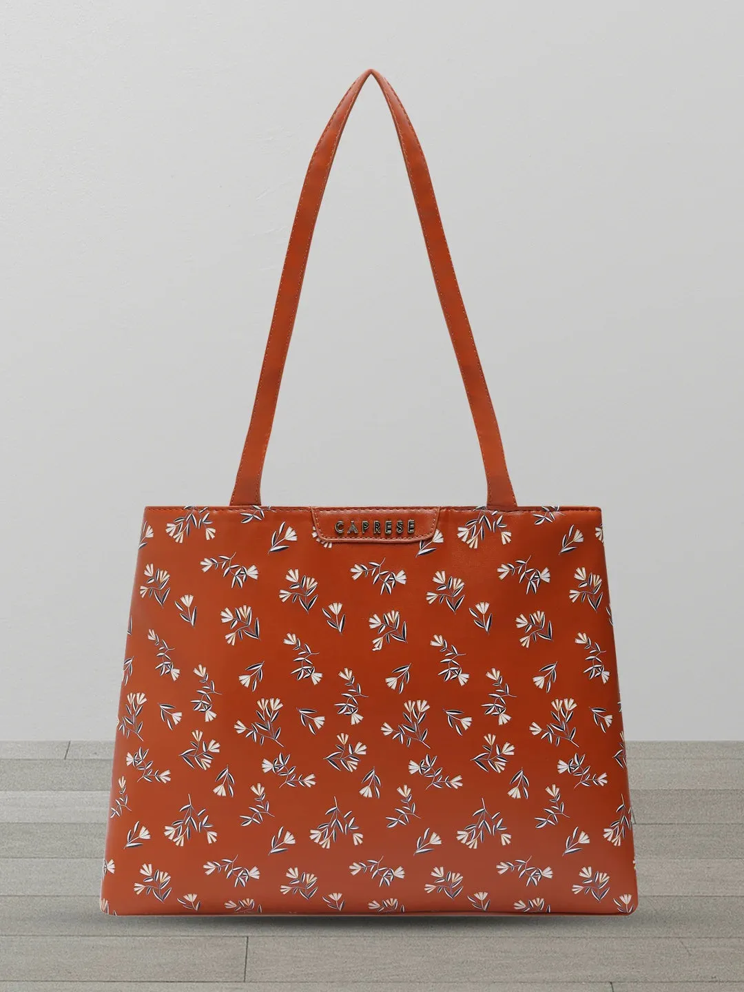 Caprese Merida Printed Large Tan Satchel Bag