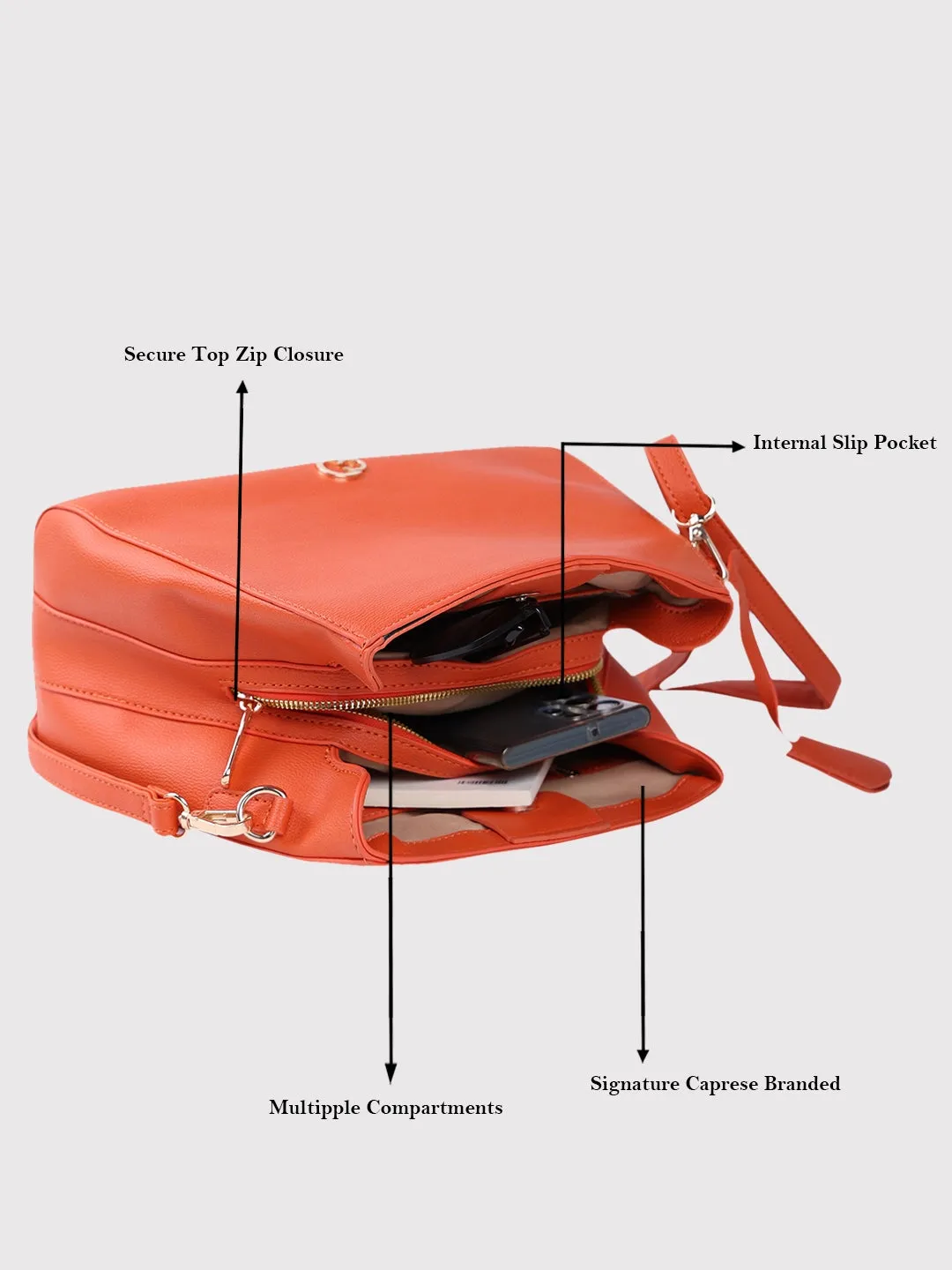 Caprese Milan Small Orange Satchel Bag