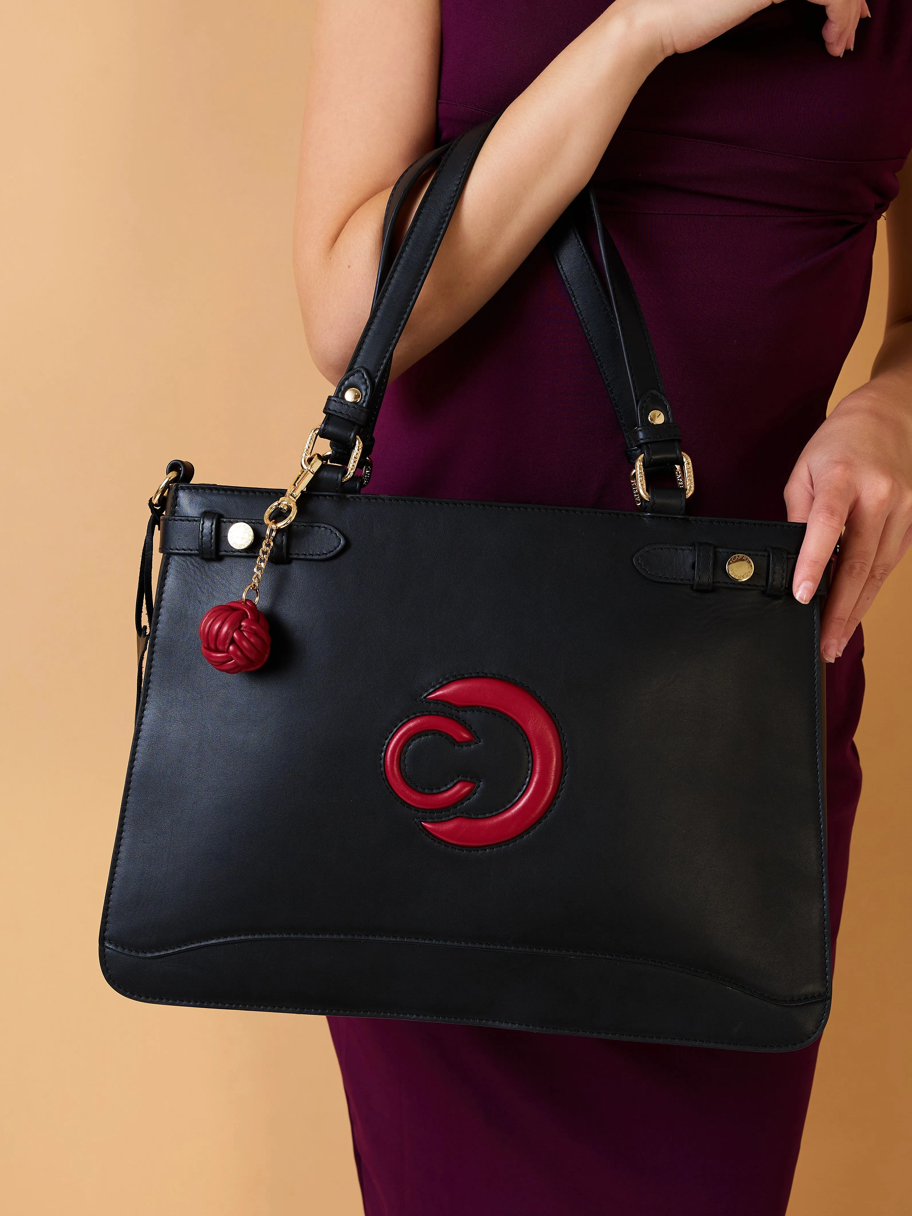 Caprese Minimal Formal Large Black Tote Bag