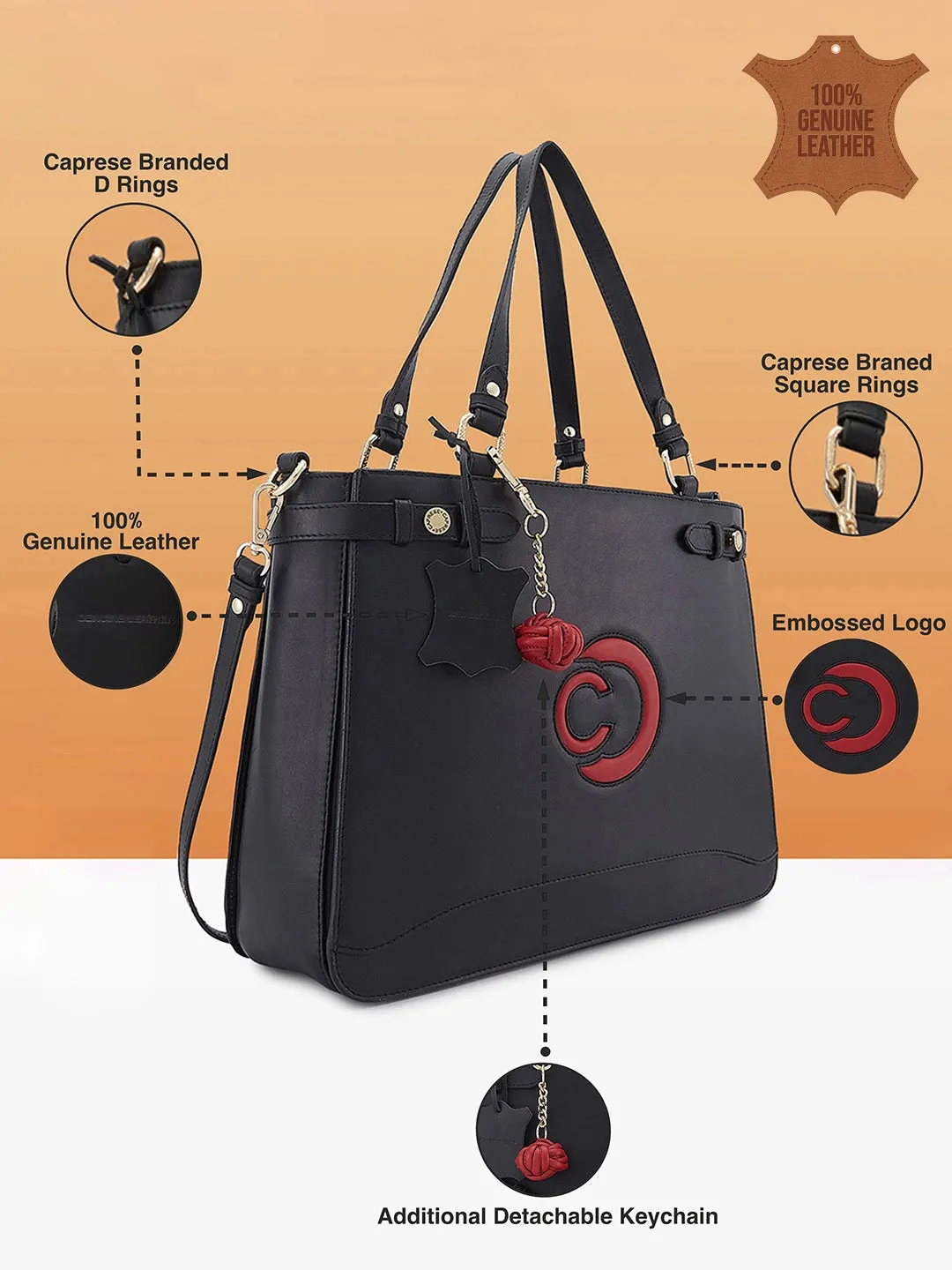Caprese Minimal Formal Large Black Tote Bag