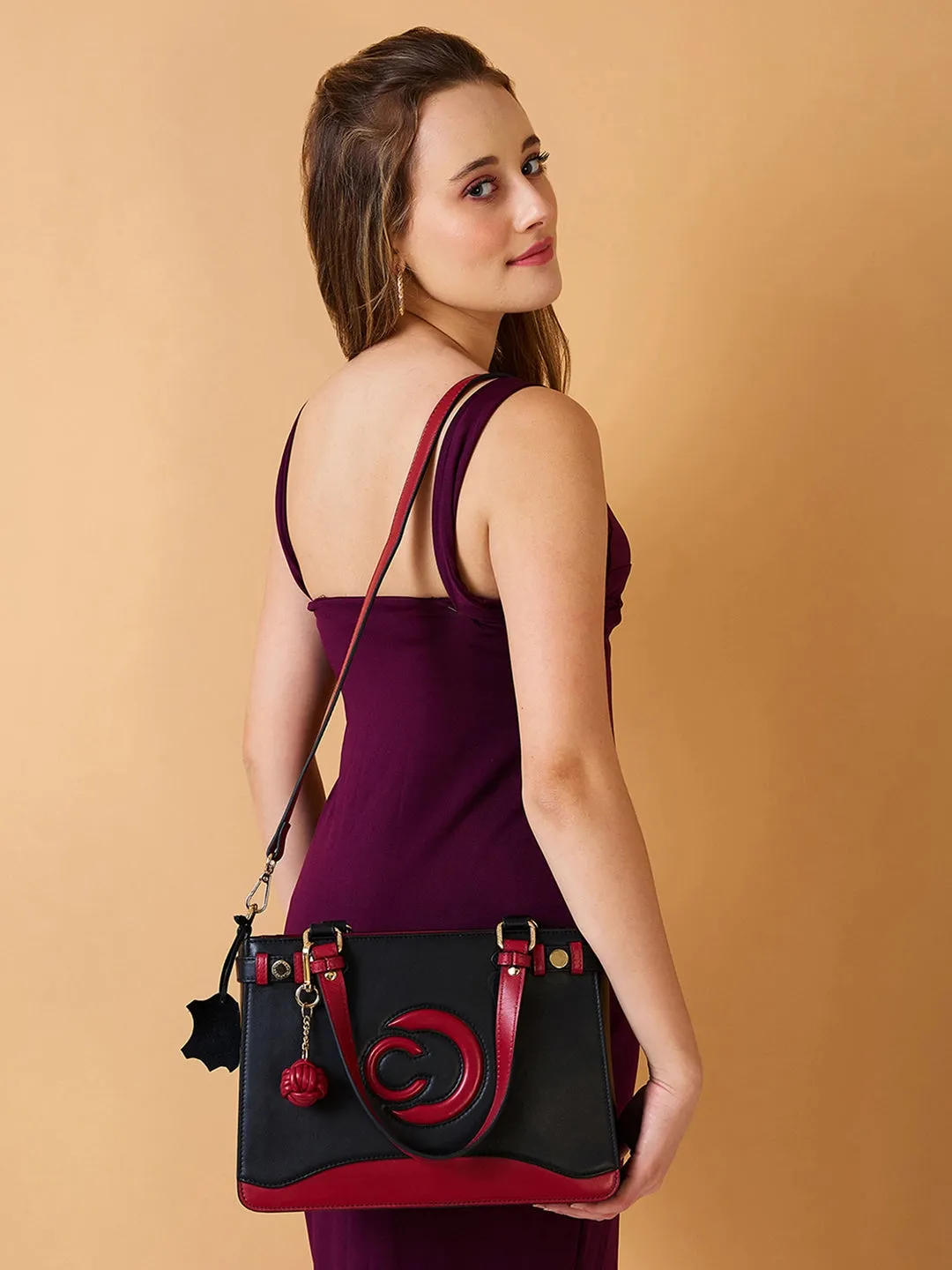 Caprese Minimal Formal Medium Black Satchel Bag
