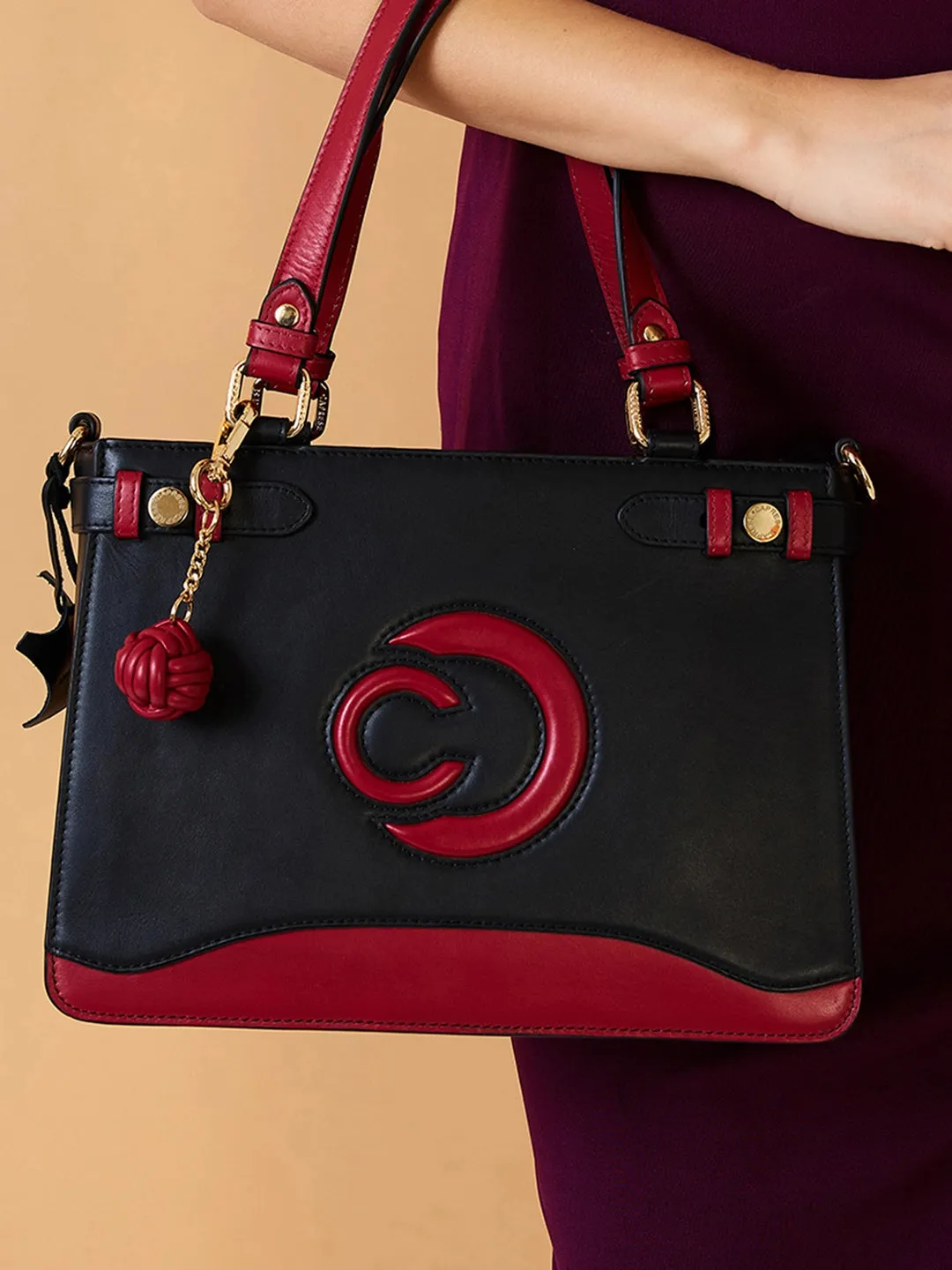 Caprese Minimal Formal Medium Black Satchel Bag