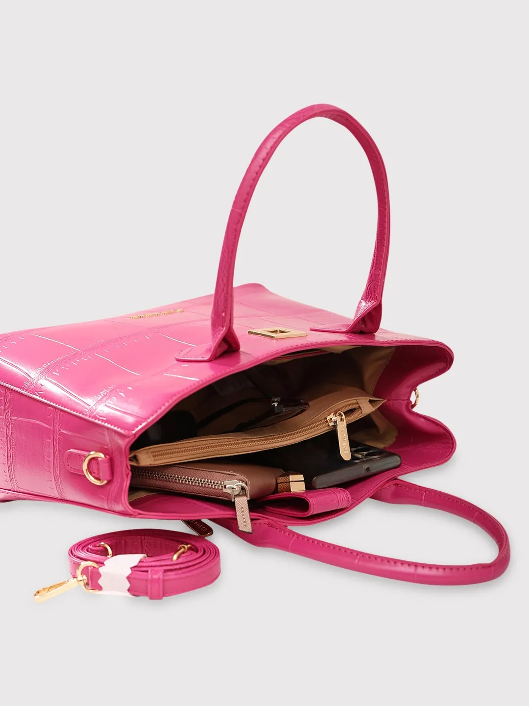 Caprese Mink Small Fuchsia Satchel Bag