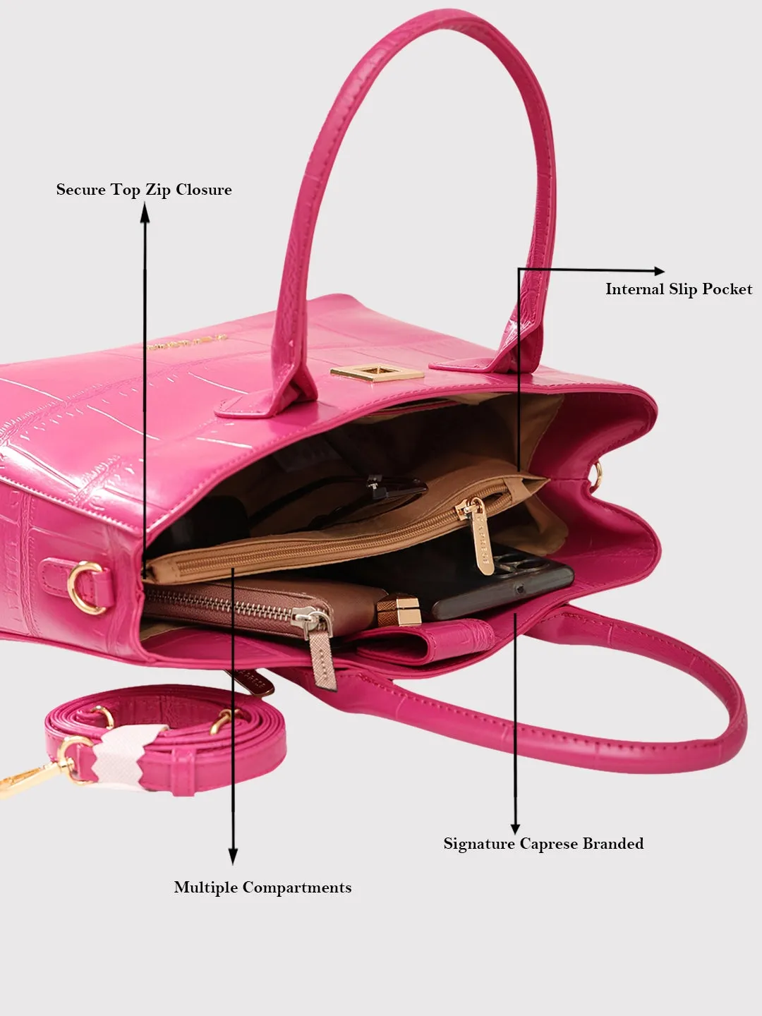 Caprese Mink Small Fuchsia Satchel Bag
