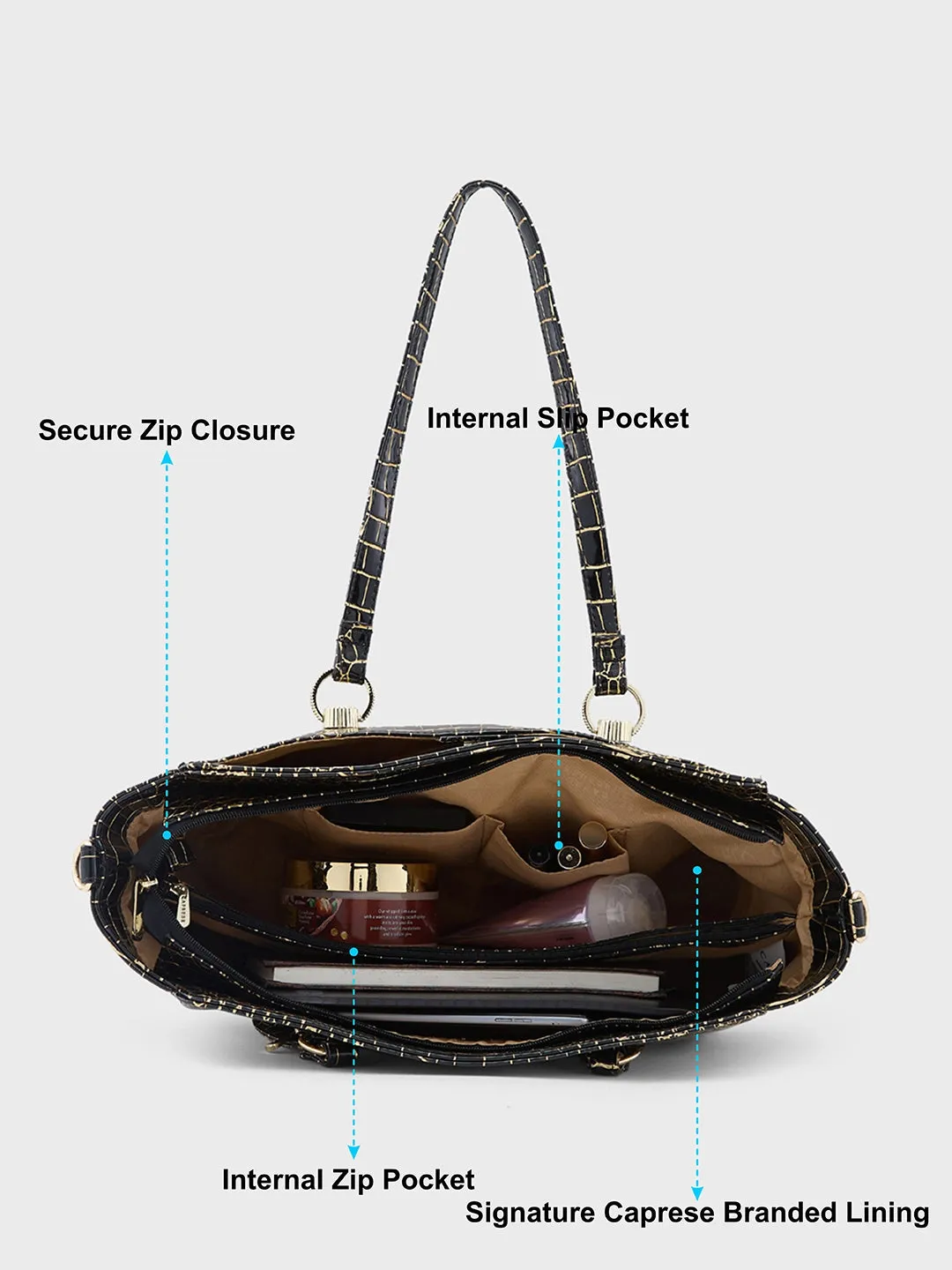 Caprese Miranda Large Black Satchel Bag