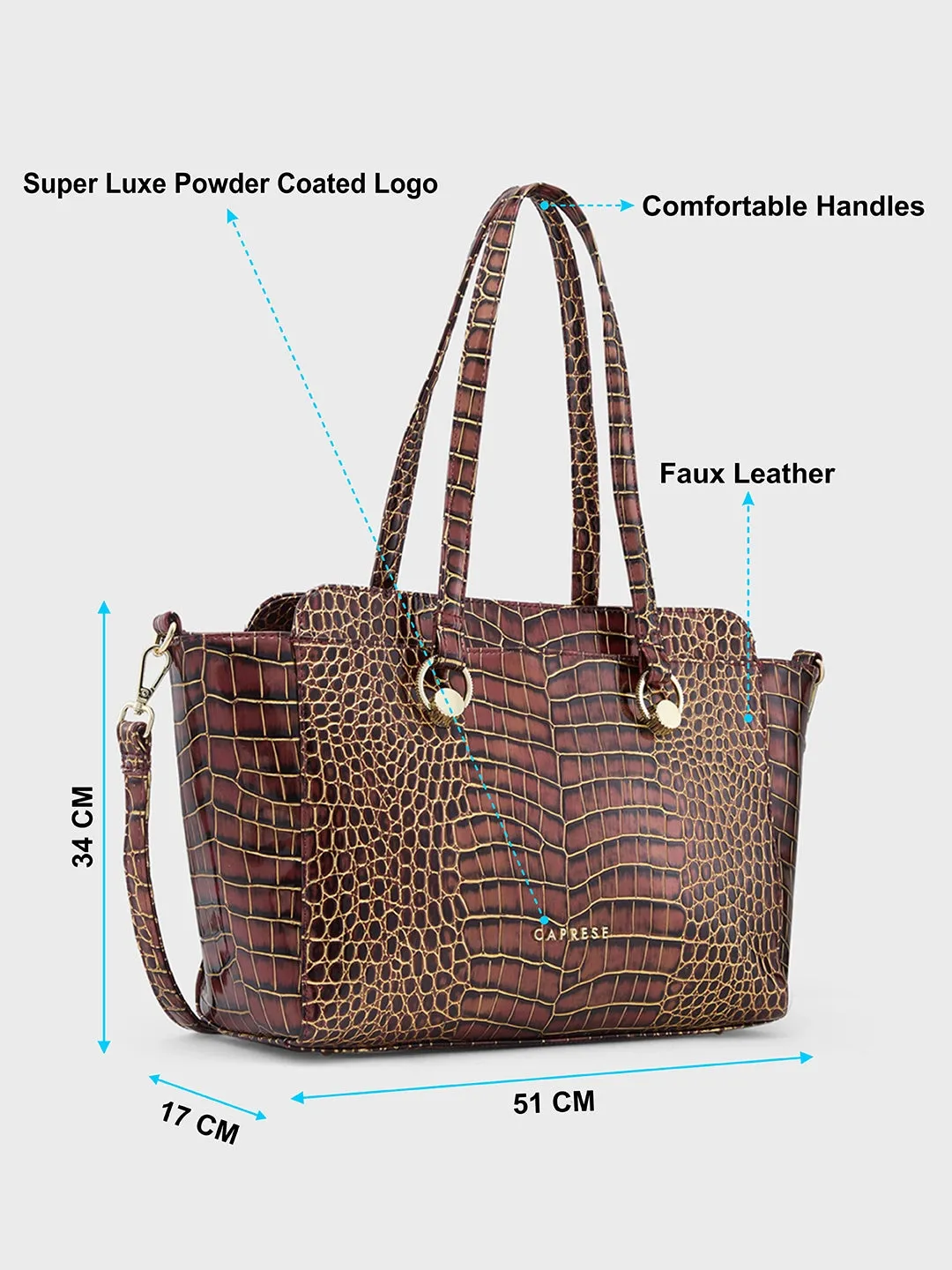Caprese Miranda Large Croco Burgundy Satchel Bag