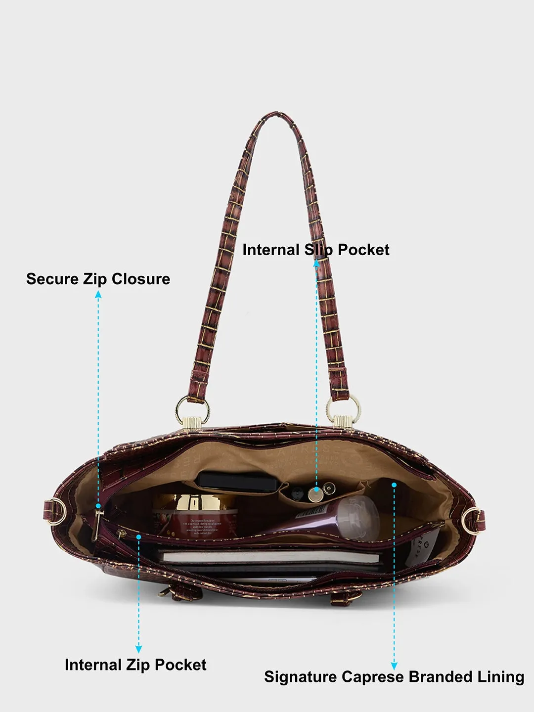 Caprese Miranda Large Croco Burgundy Satchel Bag