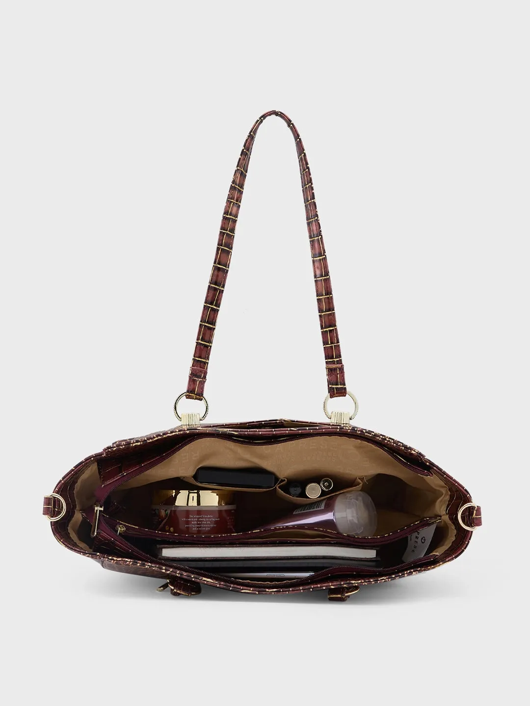 Caprese Miranda Large Croco Burgundy Satchel Bag