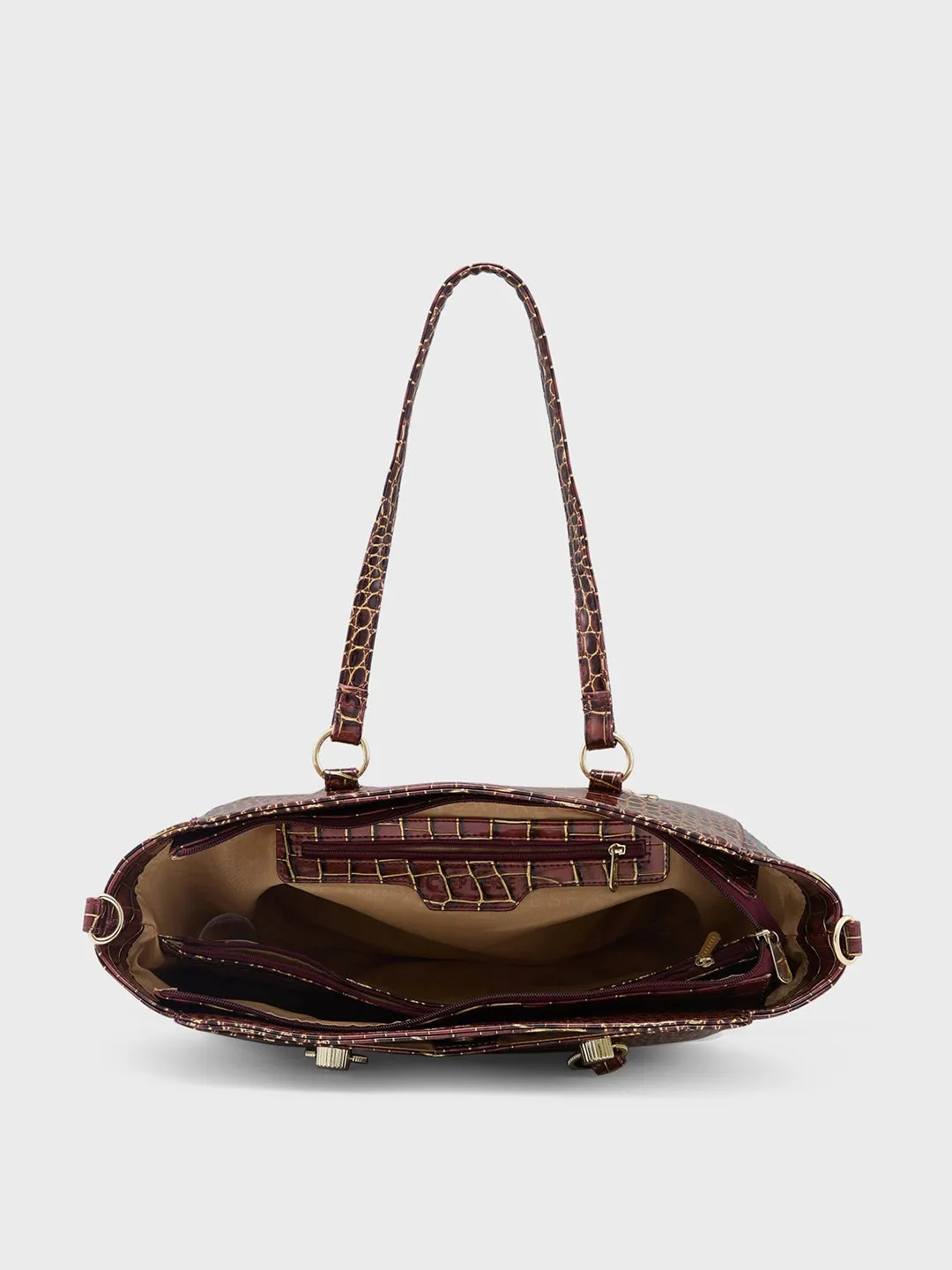 Caprese Miranda Large Croco Burgundy Satchel Bag