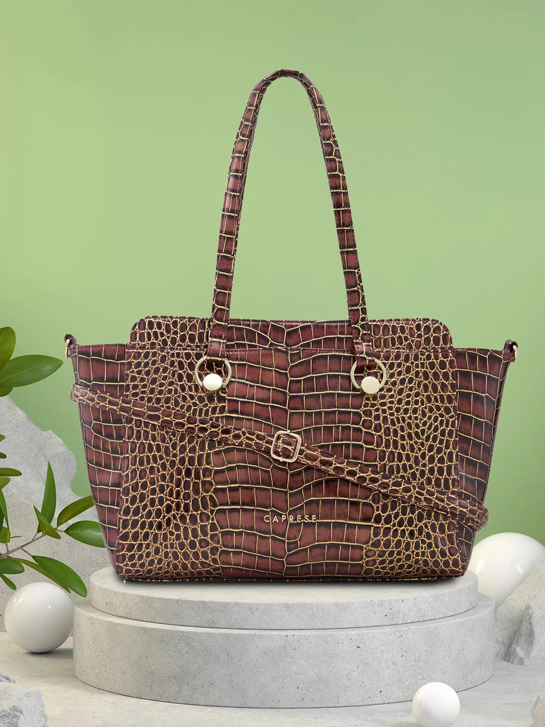 Caprese Miranda Large Croco Burgundy Satchel Bag