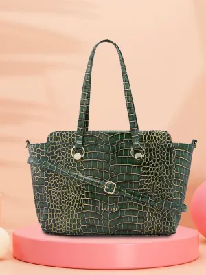 Caprese Miranda Large Croco Green Satchel Bag