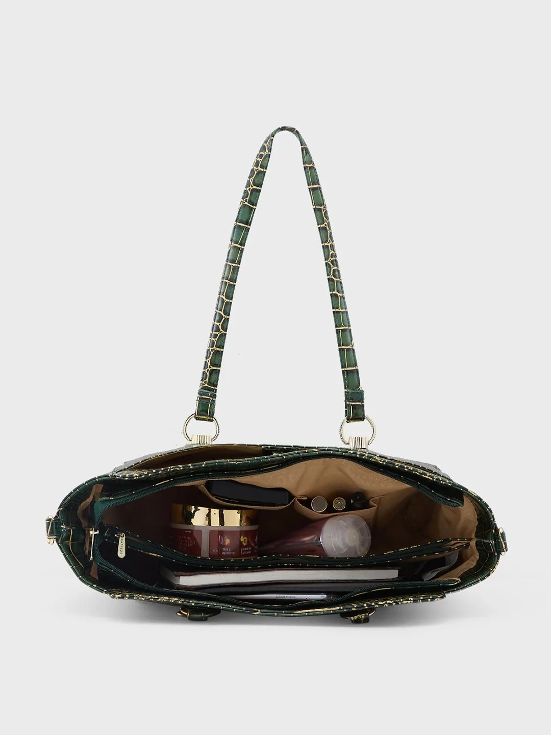 Caprese Miranda Large Croco Green Satchel Bag