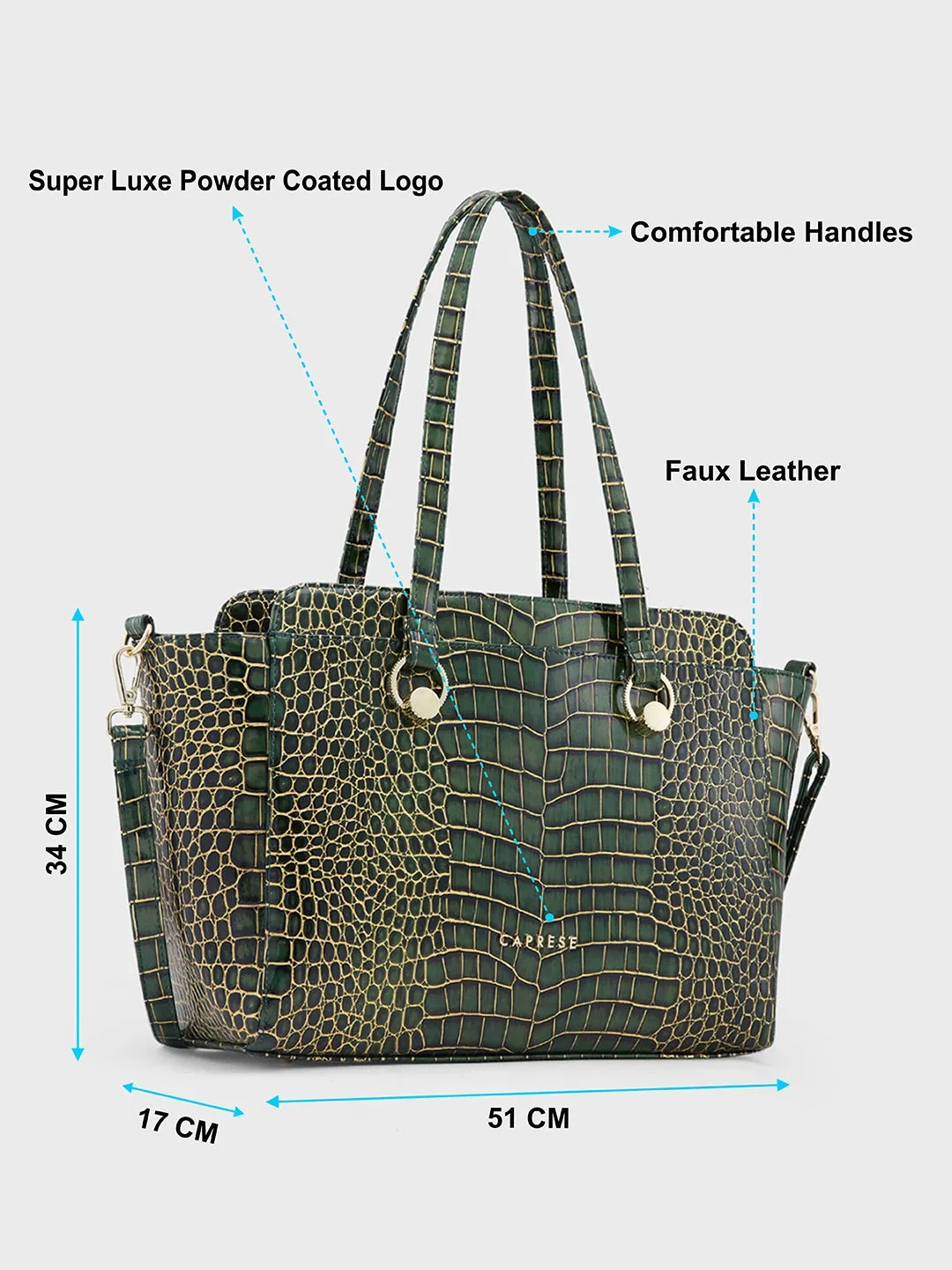 Caprese Miranda Large Croco Green Satchel Bag