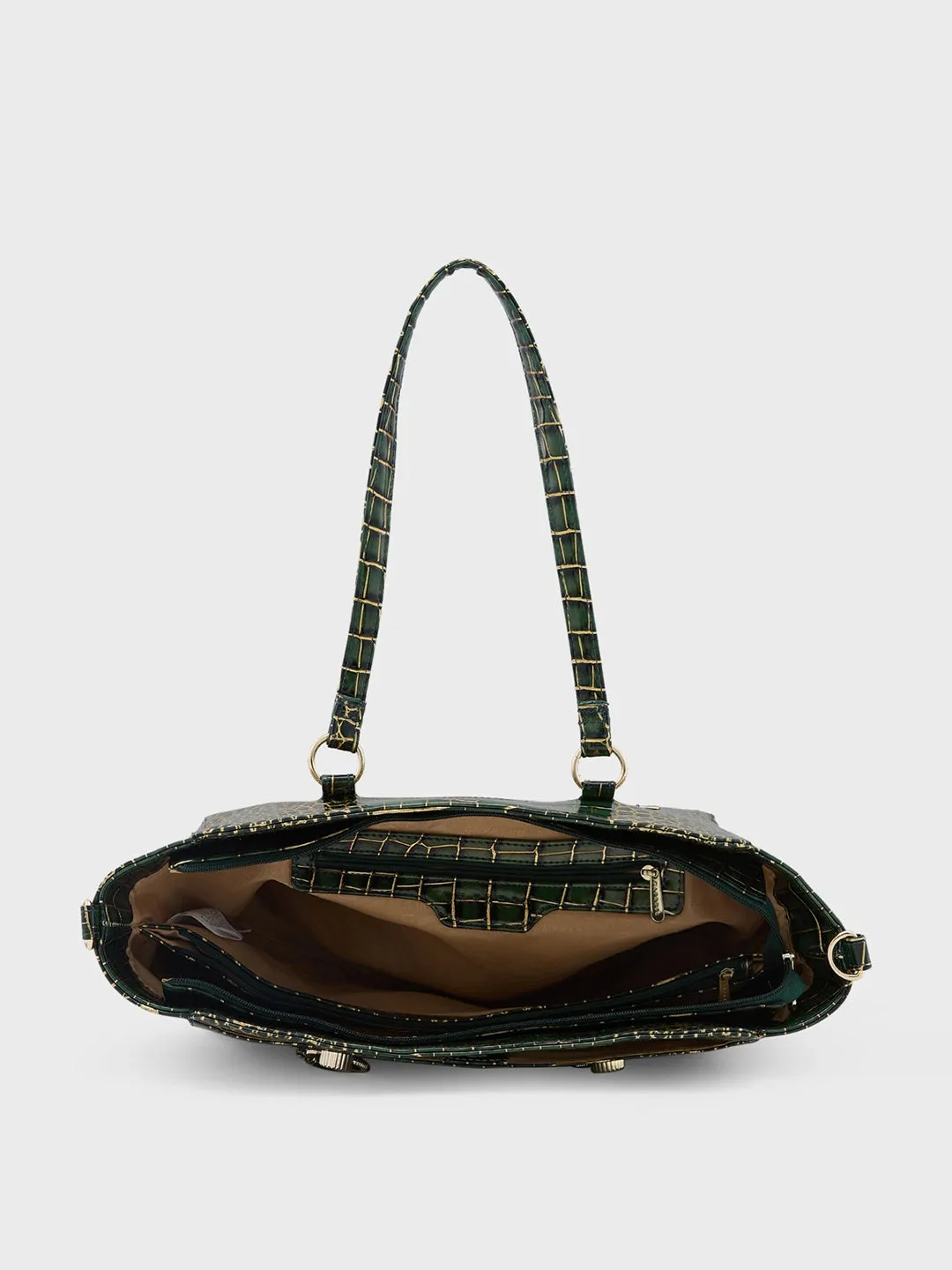 Caprese Miranda Large Croco Green Satchel Bag