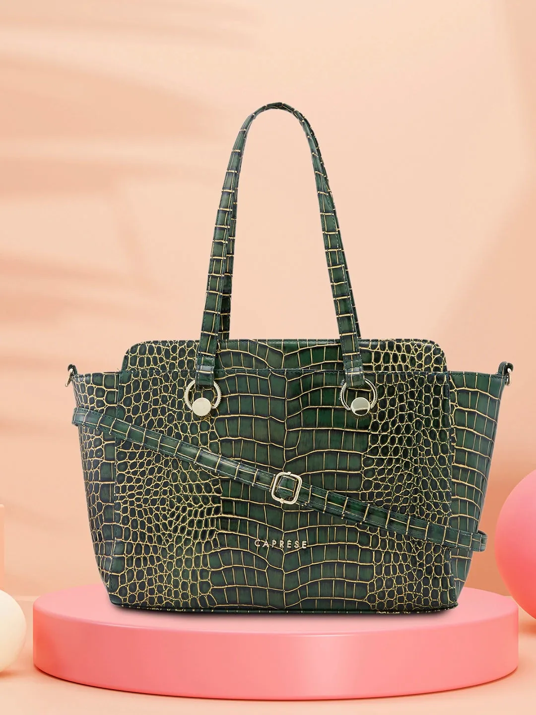 Caprese Miranda Large Croco Green Satchel Bag
