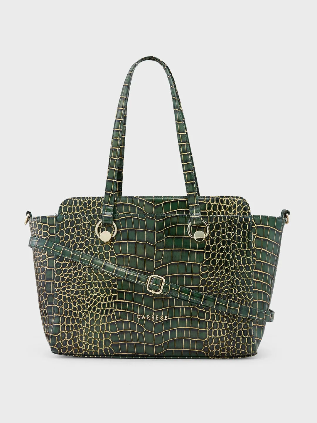 Caprese Miranda Large Croco Green Satchel Bag