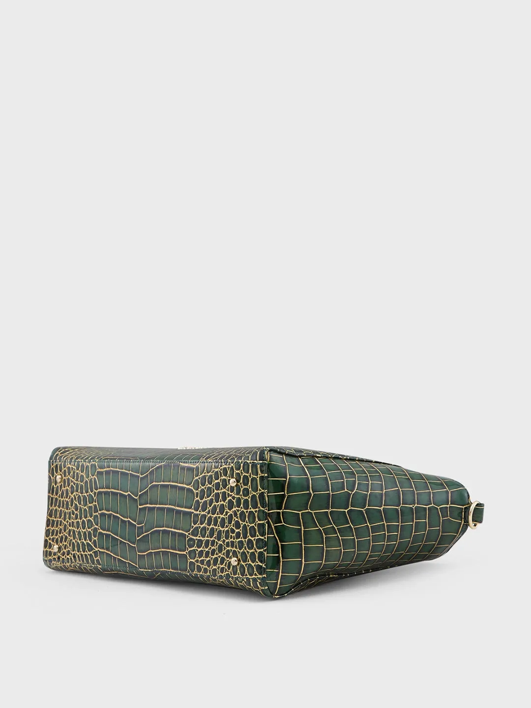 Caprese Miranda Large Croco Green Satchel Bag