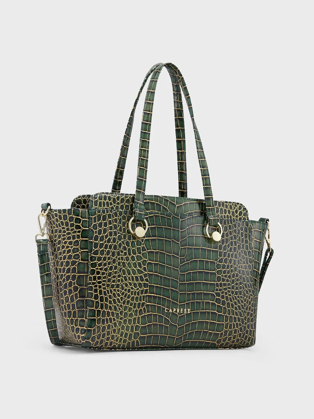 Caprese Miranda Large Croco Green Satchel Bag