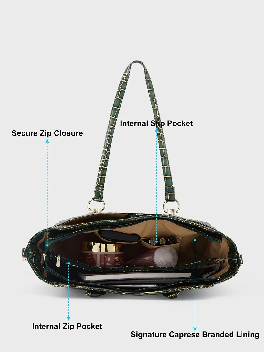 Caprese Miranda Large Croco Green Satchel Bag