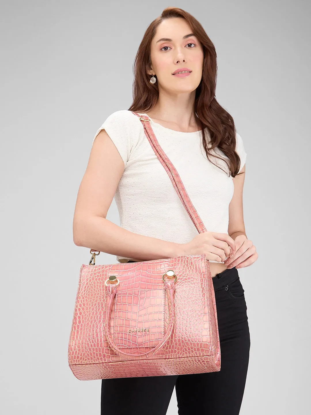 Caprese Miranda Medium Croco Pink Tote Bag