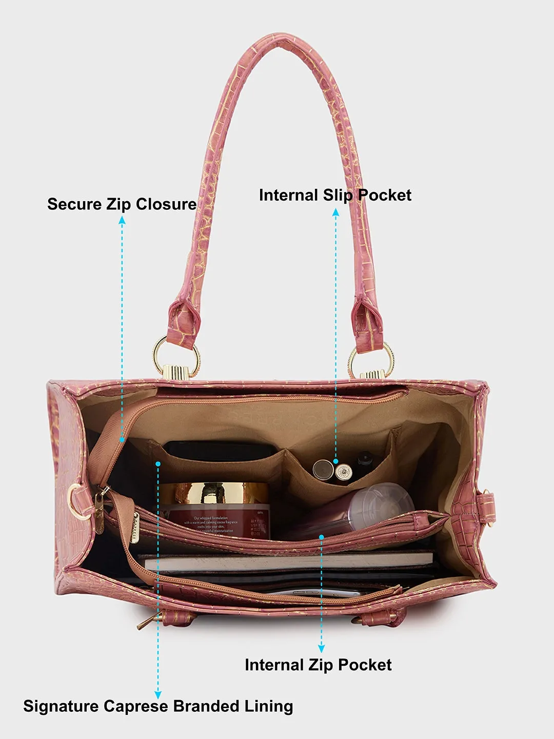 Caprese Miranda Medium Croco Pink Tote Bag