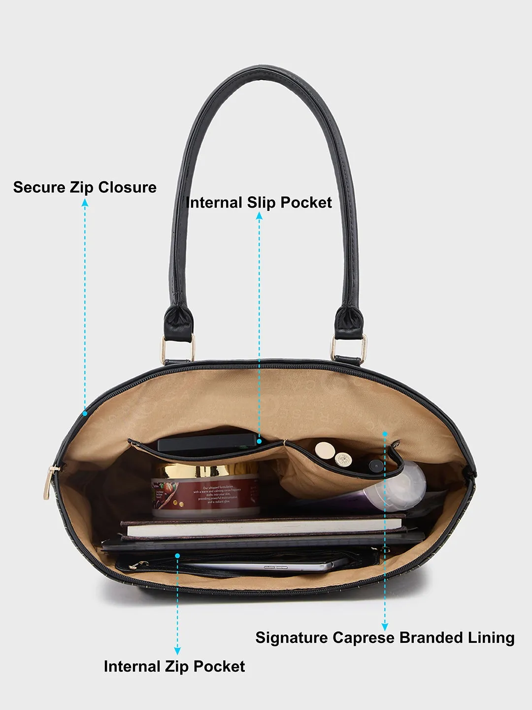Caprese Mist Large Black Satchel Bag