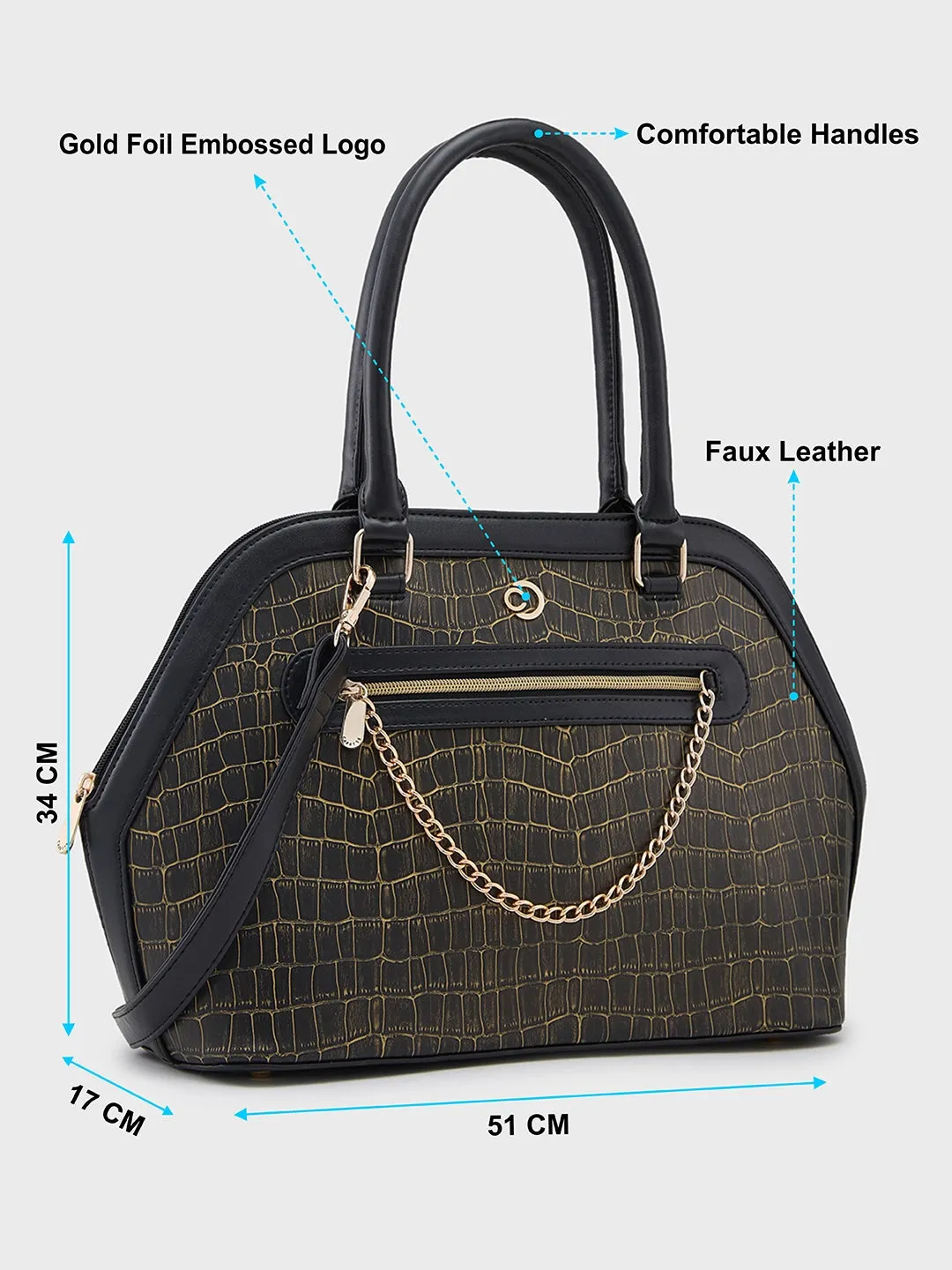 Caprese Mist Large Black Satchel Bag