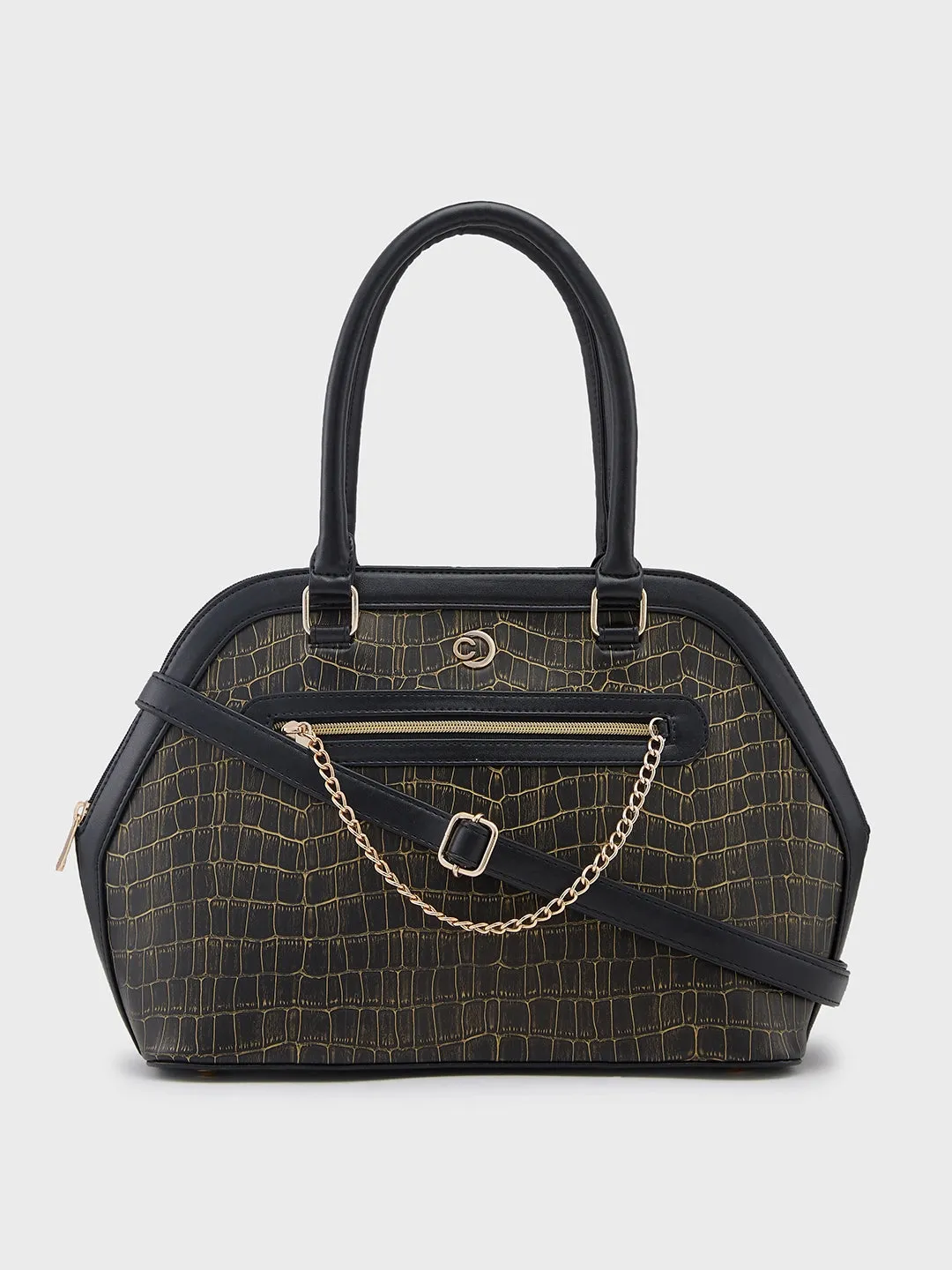 Caprese Mist Large Black Satchel Bag