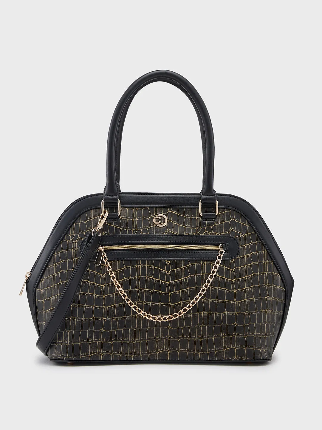 Caprese Mist Large Black Satchel Bag