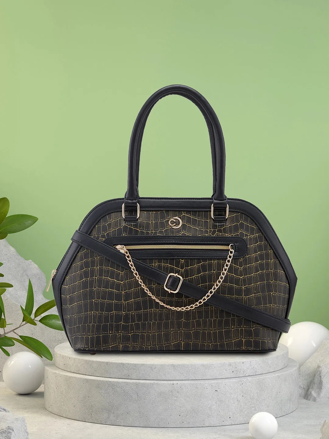 Caprese Mist Large Black Satchel Bag