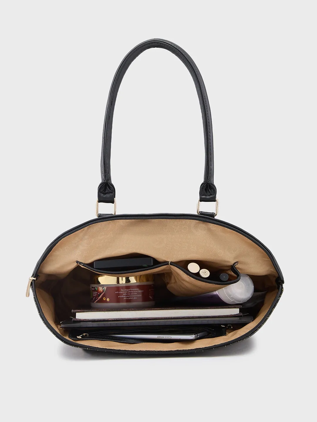 Caprese Mist Large Black Satchel Bag