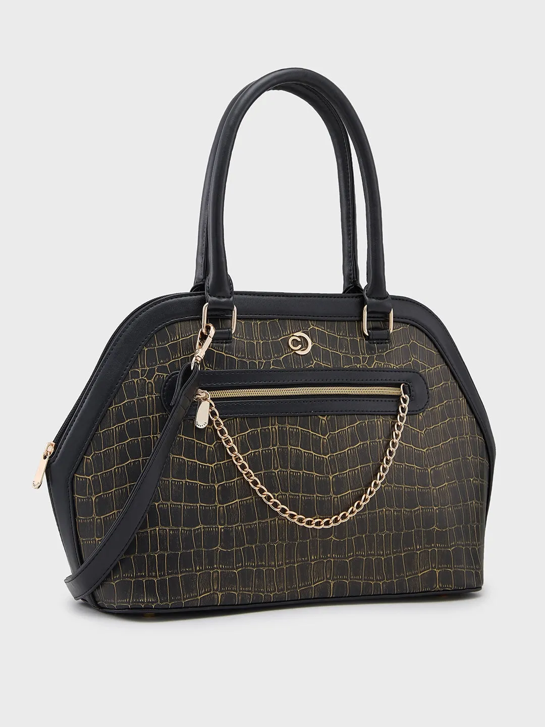 Caprese Mist Large Black Satchel Bag