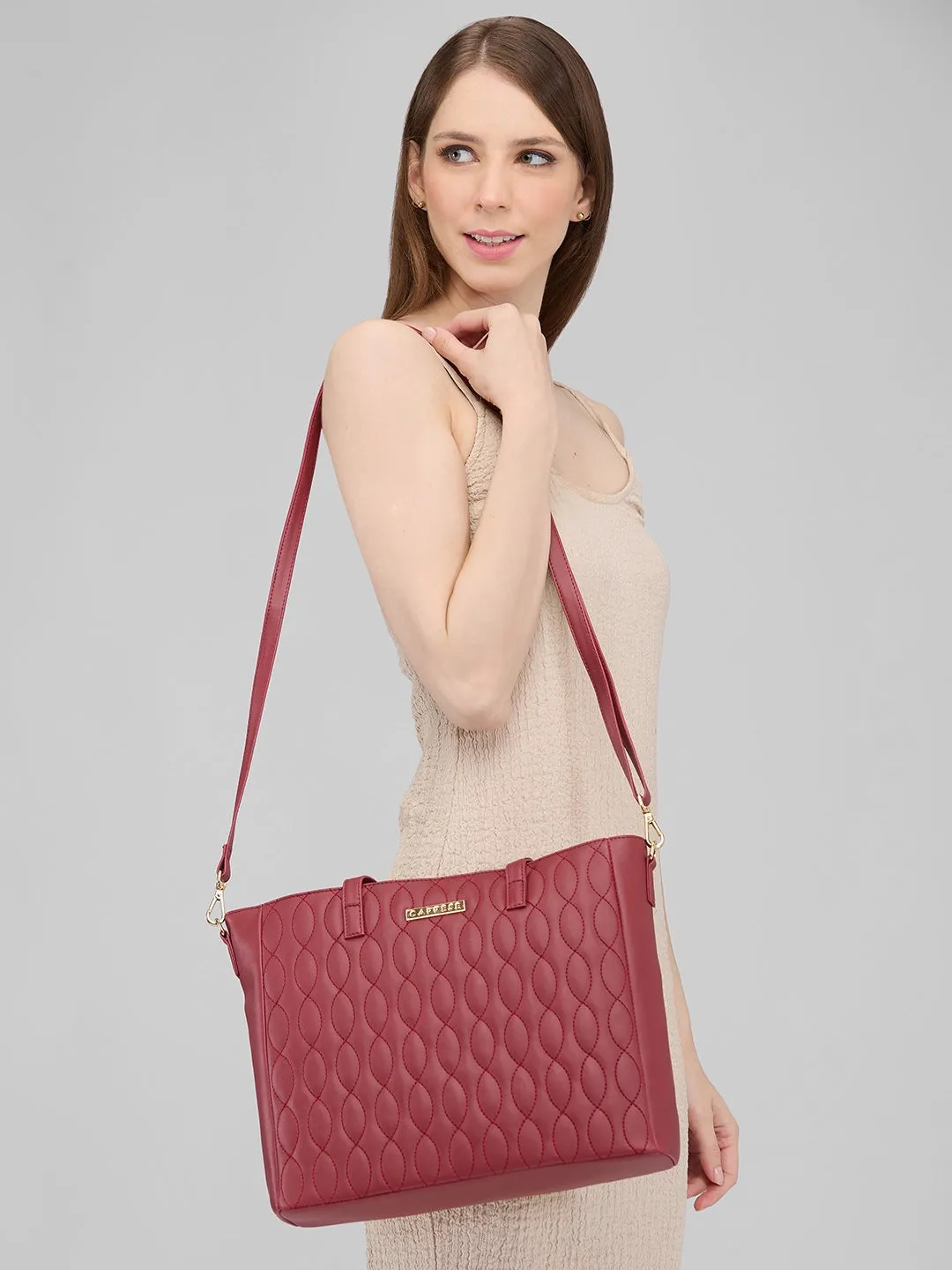 Caprese Mubi Small Maroon Tote Bag
