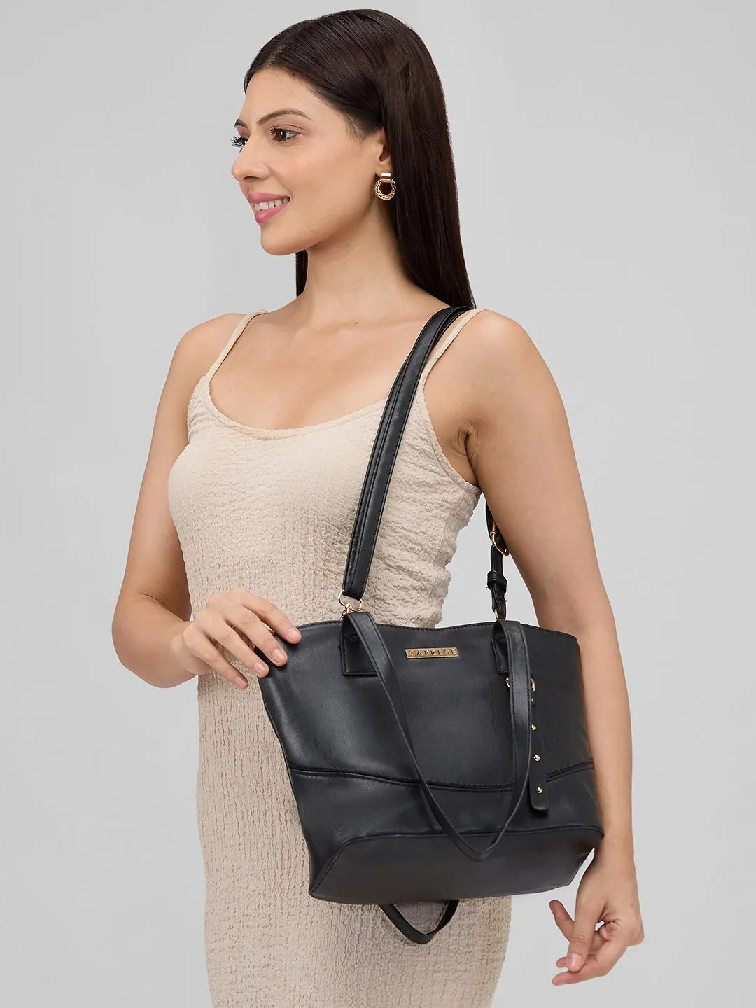 Caprese Nancy Large Black Tote Bag