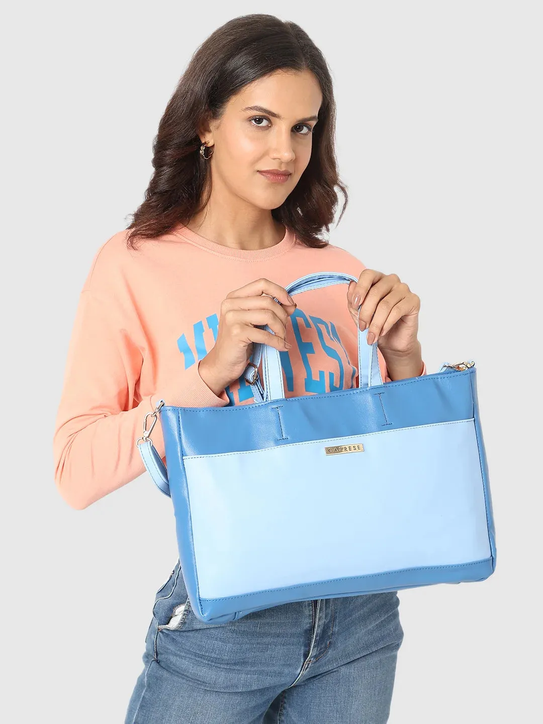 Caprese Ollie Large Cyan Laptop Satchel Bag